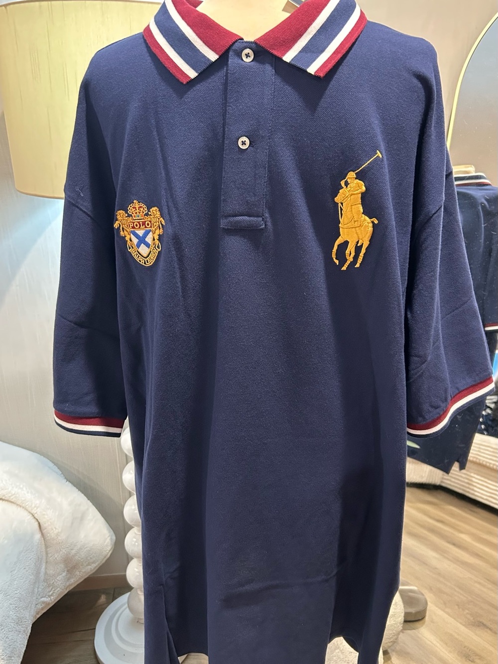 Ralph Lauren Navy Polo with Gold Embroidered Player and Crest